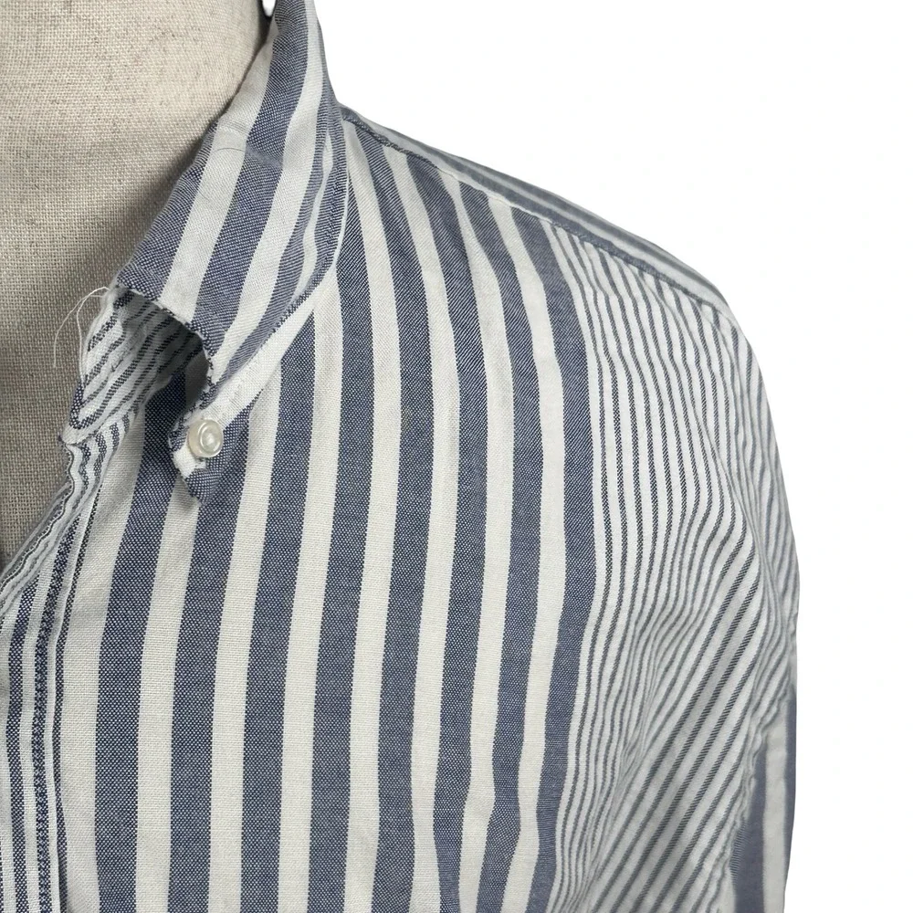 J‎ Crew Broken In Oxford Slim Organic Cotton Blue Stripe Button Shirt Men XXL